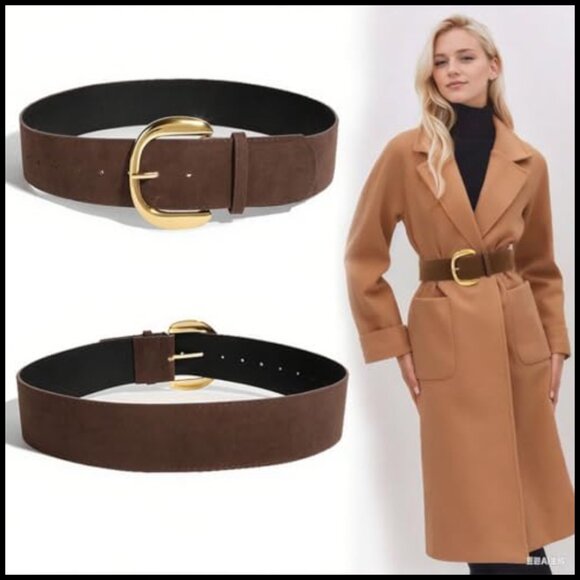 Wide Chunky Suede Faux Leather Belt with Oversized Metal Buckle main image 4